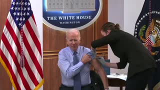 Biden Awkwardly Ignores Reporters Shouting Questions While Getting Booster Shot