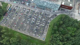 aerial view over parking near supermarket 2