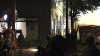 Day 6 Portland Protests End With A Dumpster Fire, Fireworks, And A Smashed In Bistro