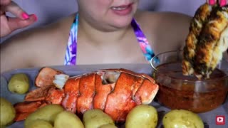 Asmr eating giant lobster tail seafood