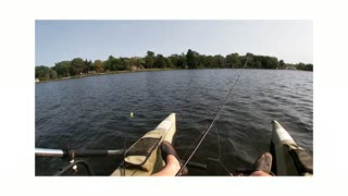 Bass fishing in my portable pontoon boat.