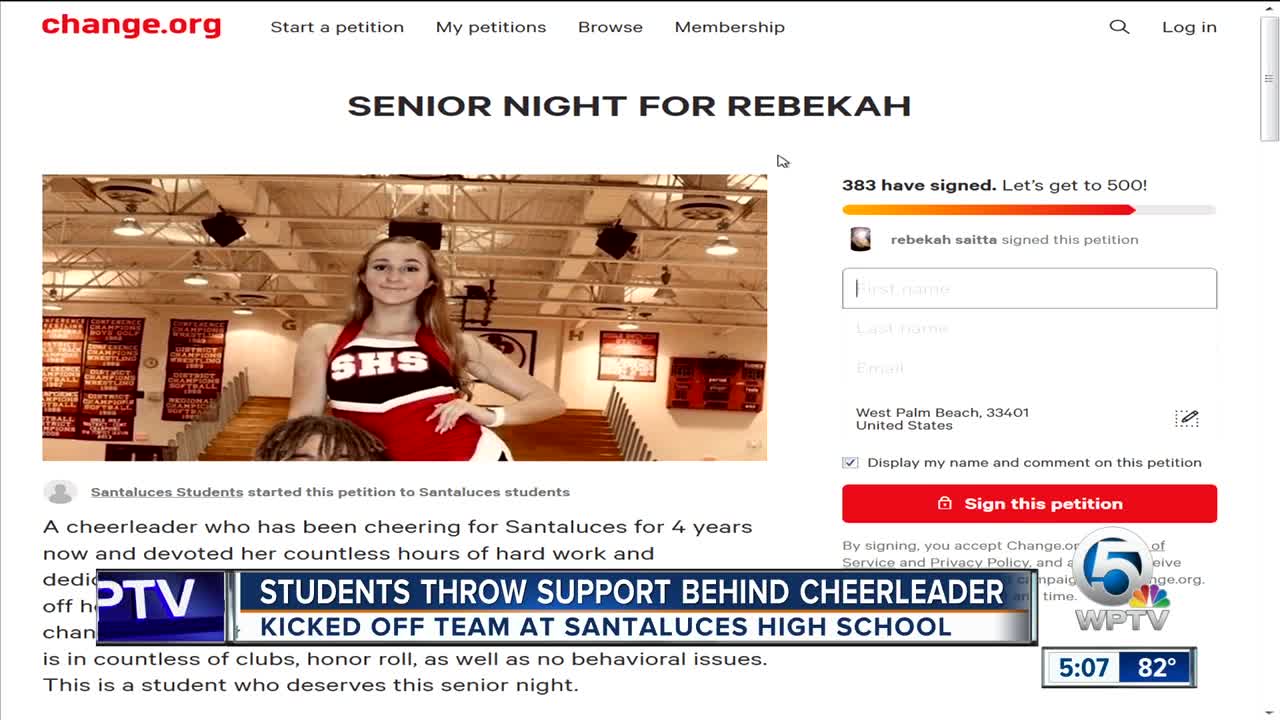 Students throw support behind cheerleader