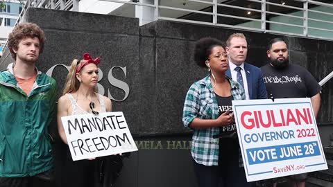 NYC teacher Joy speaks at Andrew Giuliani banned from GOP debate presser