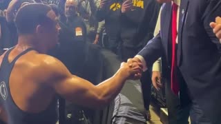 NCAA Wrestling Champ Patrick Glory Walks Over - Shakes Trump's Hand - Thanks Him After Winning Final