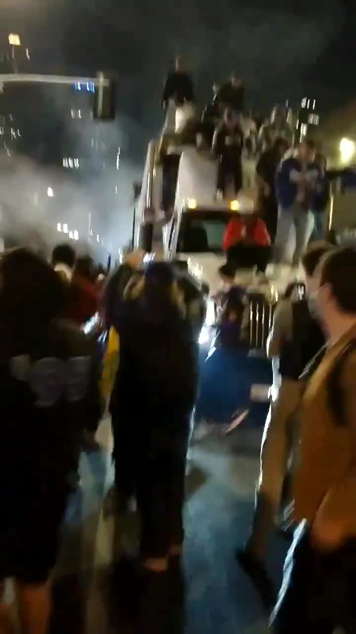 Californians riot, climb on semitruck to celebrate LA Dodgers winning