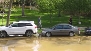 Flood Street Water Cause Cars Slight Submerged