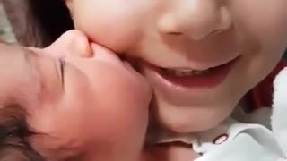 Cute Baby Girl Kissing lovely Sister