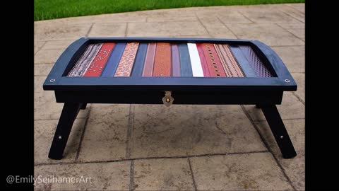 DIY upcycled table using leather belts