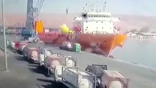 Video shows tank crashing, gas rising at Jordan port