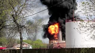 Fire engulfs an oil depot in Ukraine's Donetsk region