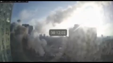 Russian Rocket hitting a building in Kiev, Ukraine 2/26/2022