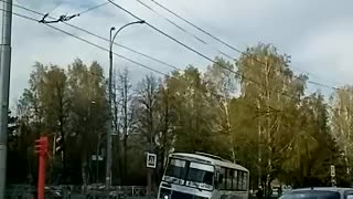 City Bus Takes Down Traffic Pole
