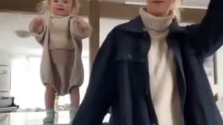 Adorable BABY GIRL dancing with MOM
