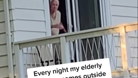 Elderly man says goodnight to neighbors even when nobody is outside