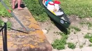Guy Falls Off Canoe While Attempting To Float On Water