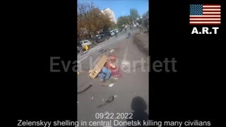 EXCLUSIVE | Zelenskyy shelling in central Donetsk killing many civilians in horrifying footage.