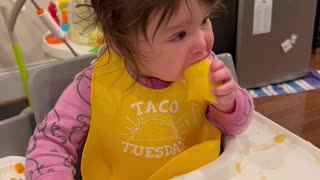 Toddler gives confusing reaction after tasting a lemon