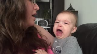 Baby gets emotional when his mom sings for him|funny video|