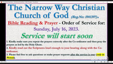 The Narrow Way Christian Church of God - Sunday Service - 16/07/23