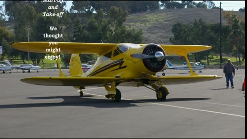 Aviation Beechcraft old Beautiful D-17 Yellow Stagerwing biplane startsup and takesoff