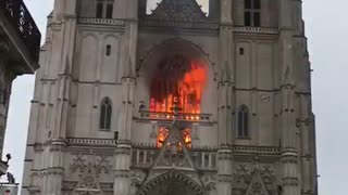 Beautiful Nantes cathedral is on fire