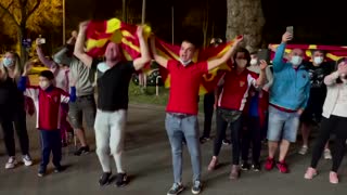 N. Macedonia fans celebrate after win over Germany