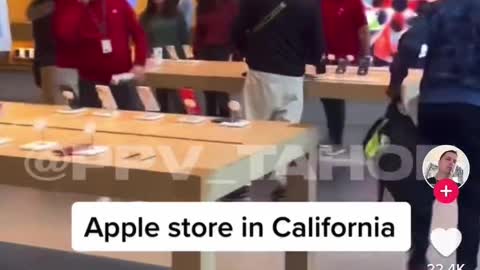 Employees & Customers Watch as Thieves Steal from an Apple Store