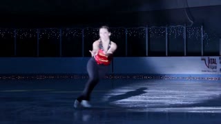 Ice skater crashes into set piece