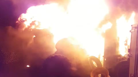 Firefighter films raging farm fire