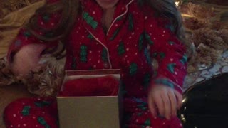 Little girl utterly surprised by hamster for Christmas