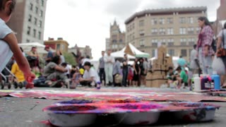 Audience Gather In Street Painting Action