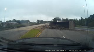 Tight On-Ramp Topples Truck Over