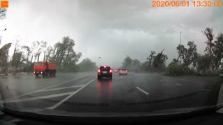 Hurricane Tears Trees Down Along Highway