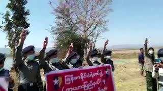 Police protest against Myanmar military coup