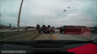 Out of Control Trailer Jackknifes on Highway