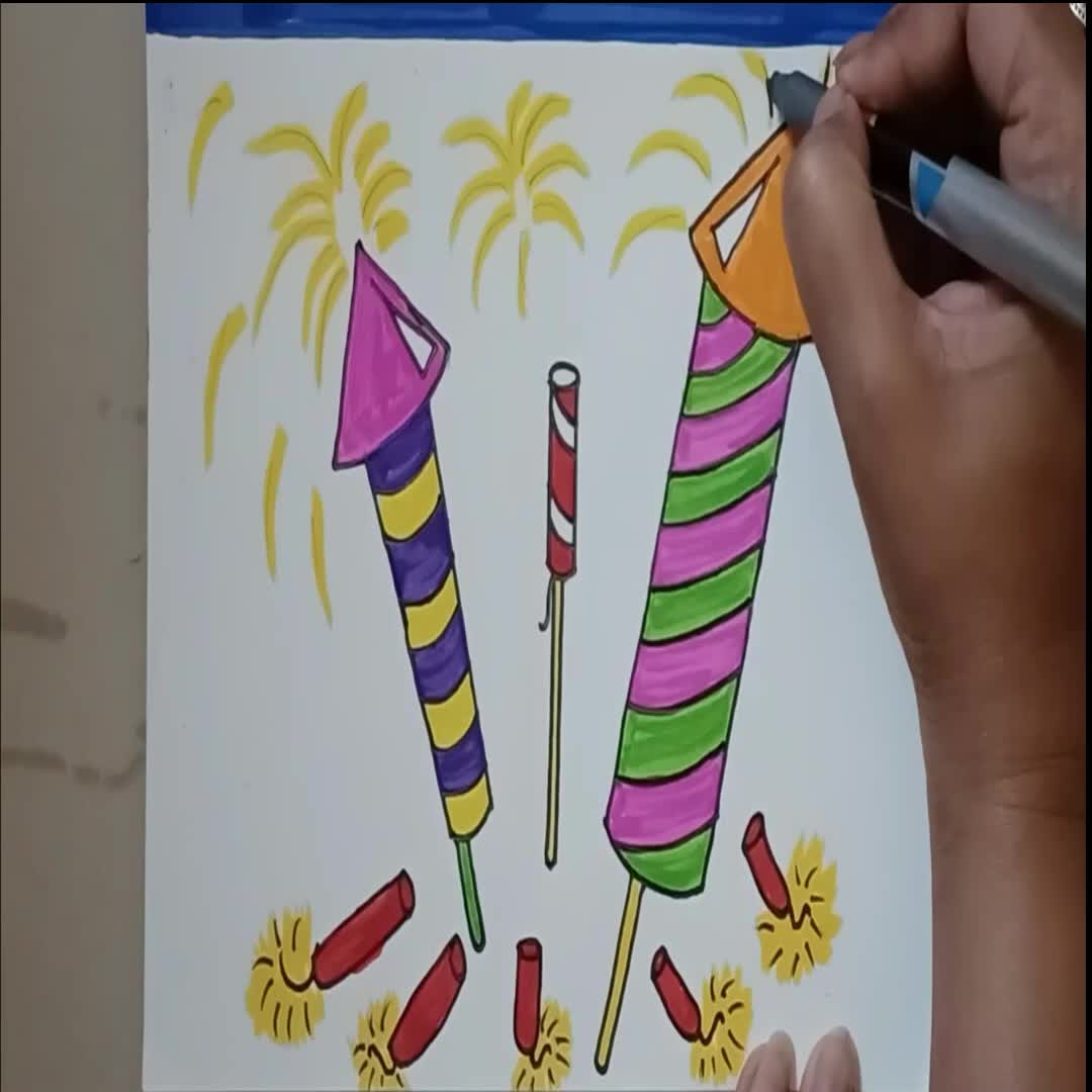 How To Draw Diwali Crackers Easy Diwali Cracker Drawing Easy Diwali