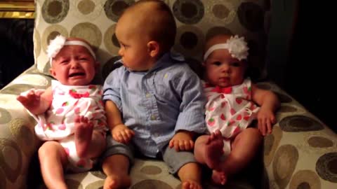 Baby Boy Meets Twins Girls And His Face Says It All