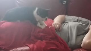 Cat gives owner gentle loving massage