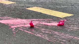 Myanmar protesters throw red paint on streets