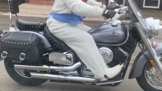 Easter Bunny Driving Motorcycle Around Canada
