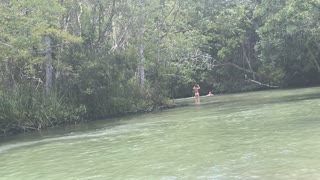 Dog and his Buddy Simultaneously Jump into the Weeki Wachee River