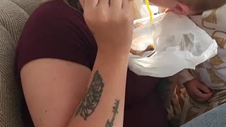 Toddler Steals Food From Mother's Mouth