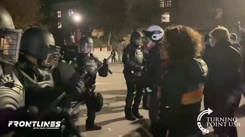Riot Police Clash With Agitators Outside Turning Point Event