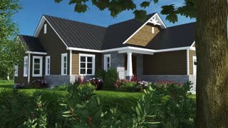 Plan de maison de plain-pied avec garage, style transitionnel, de Dessins Drummond (plan 3284-CIG)