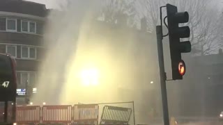 Tons of gushing water explodes into road for hours