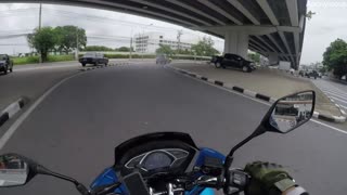 Van Pulls into Road Creating a Close Call for Motorcyclist