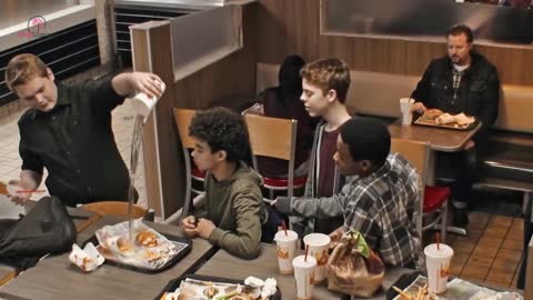 Teens makes fun of a Boy At Burger King, Don’t Notice Man On Bench