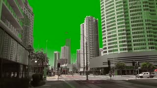 Green Screen Tall High-rise Tower in Cityscape with street Noise