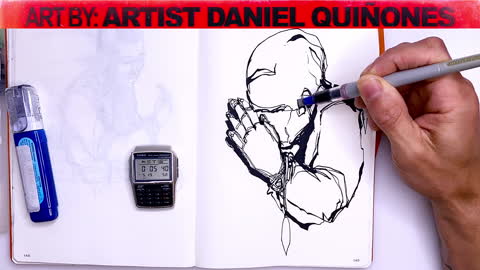 Time-Lapse / Praying Hands art without lifting pen. Art by: - Artist Daniel Quinones