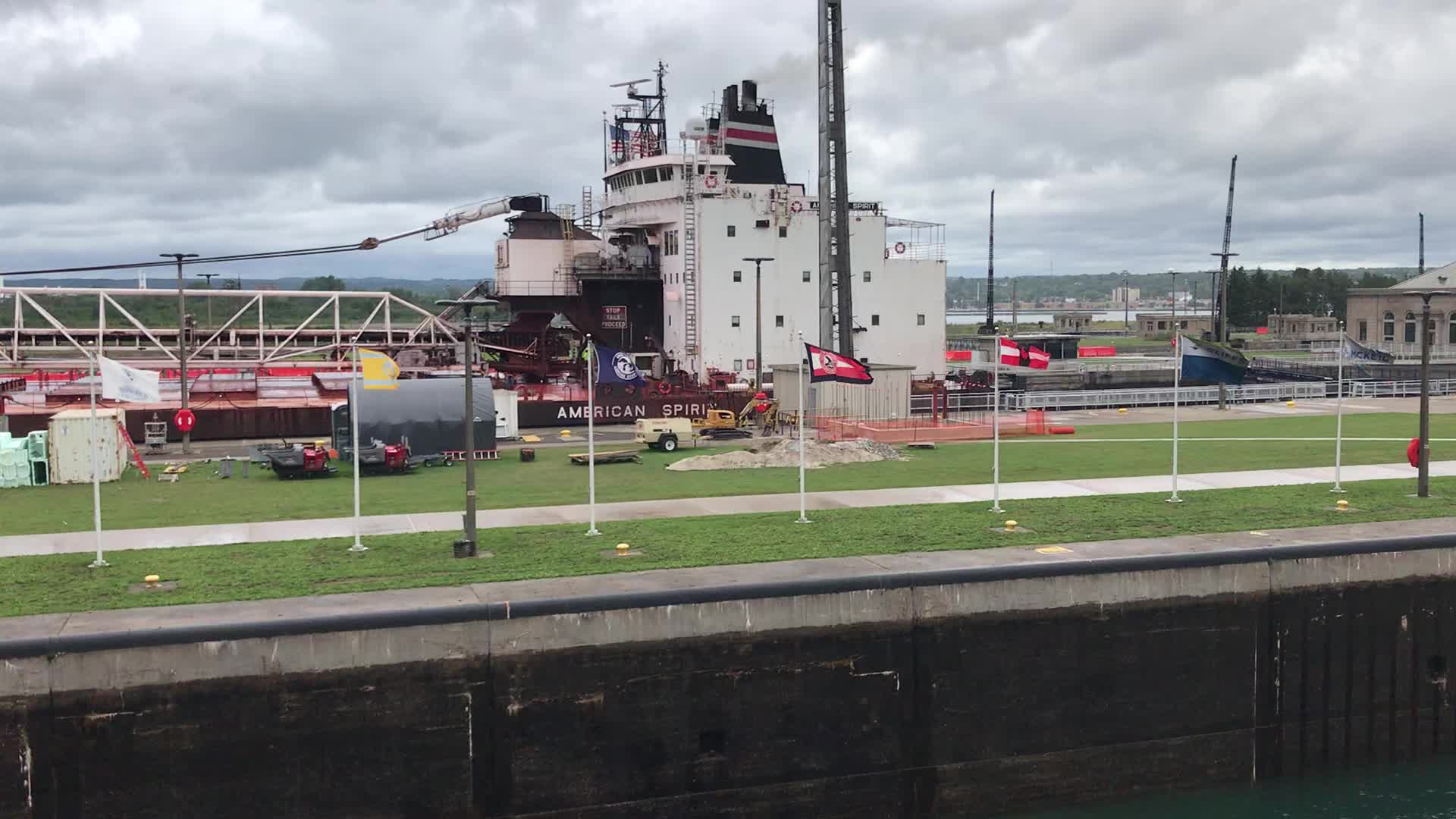 The 1000 Foot Freighter American Spirit Moving Though Soo Locks